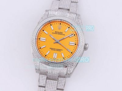 Replica Rolex Oyster Perpetual Yellow Dial Watch Diamond Oyster Bracelet 41MM